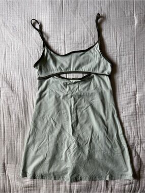UO Sage Green Cutout Tank Dress with Black Trim built in shorts